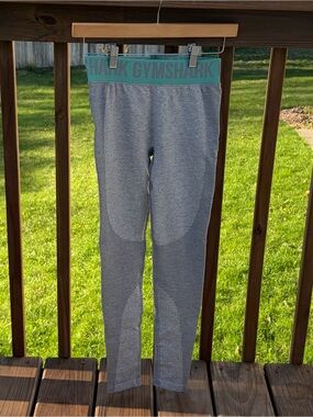 Gymshark Women’s Gray Leggings with Mint Green Waistband